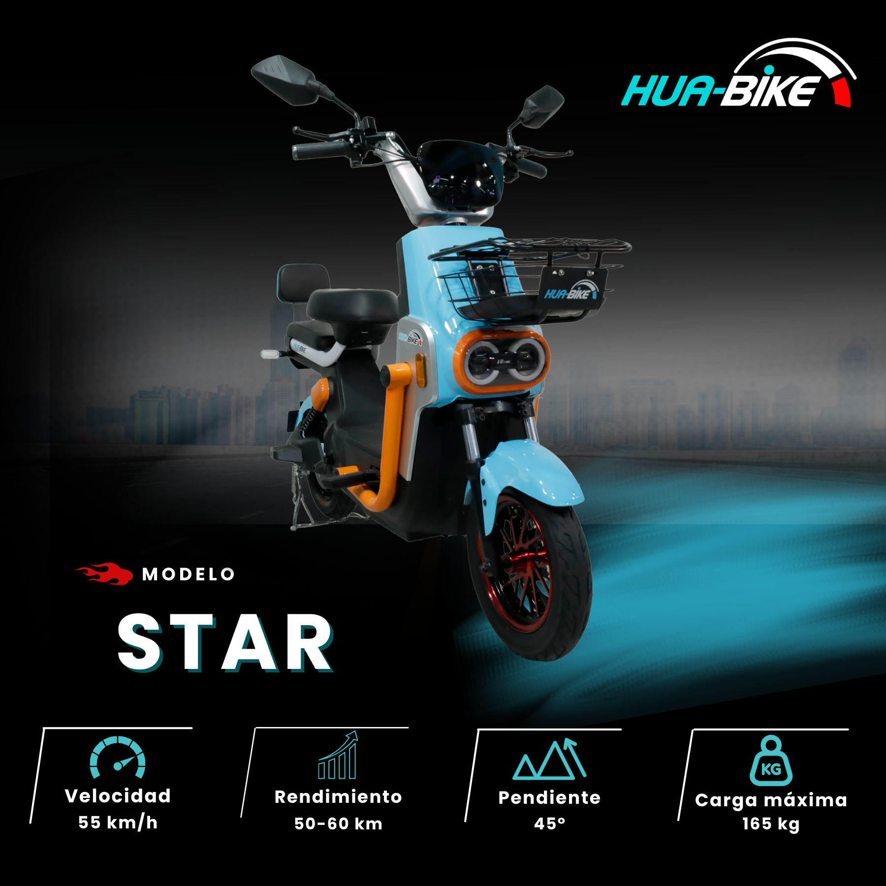 Bicicleta eléctrica Star en color azul, con un diseño moderno y un rendimiento excepcional para tus aventuras.